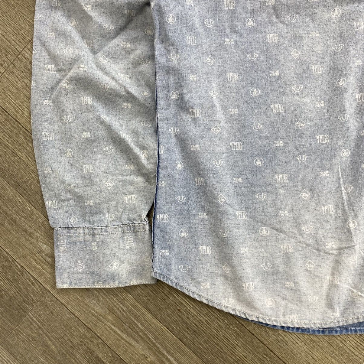 Japanese Brand Vintage True Religion Monogram Print Logo Faded Denim Shirt Size US M / EU 48-50 / 2 - 5 Thumbnail