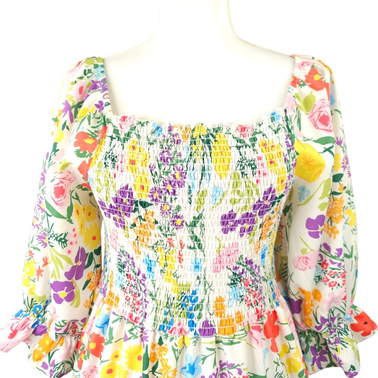Other Sunday Up Maxi Dress L Floral Shirred Bodice Puff Sleeves Size L / US 10 / IT 46 - 18 Thumbnail