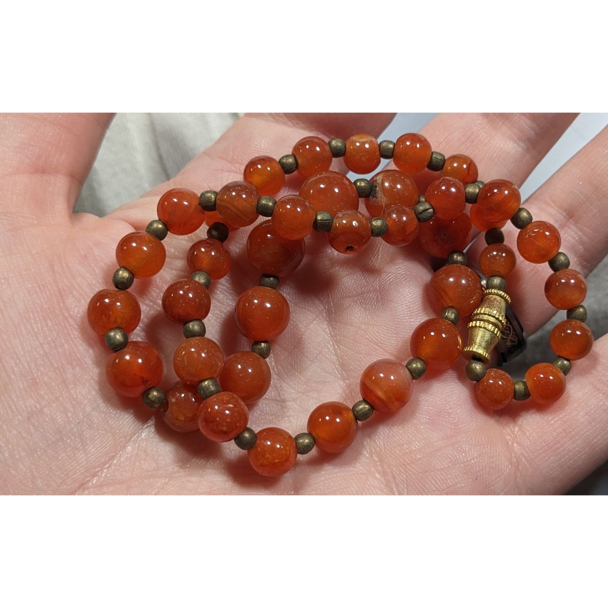 Other Vintage Polished Carnelian Beaded Necklace With Gold Tone Ac Size ONE SIZE - 5 Thumbnail