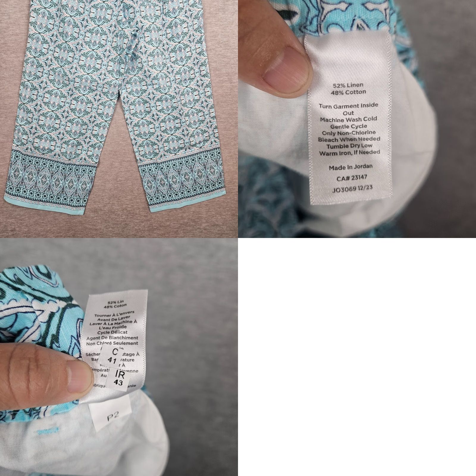Talbots Talbots Women's Pants Cropped Floral Cotton Linen Wide-Leg Pull On Sz S Blue Spring Summer Vintage: No Size 28" / US 6 / IT 42 - 8 Thumbnail