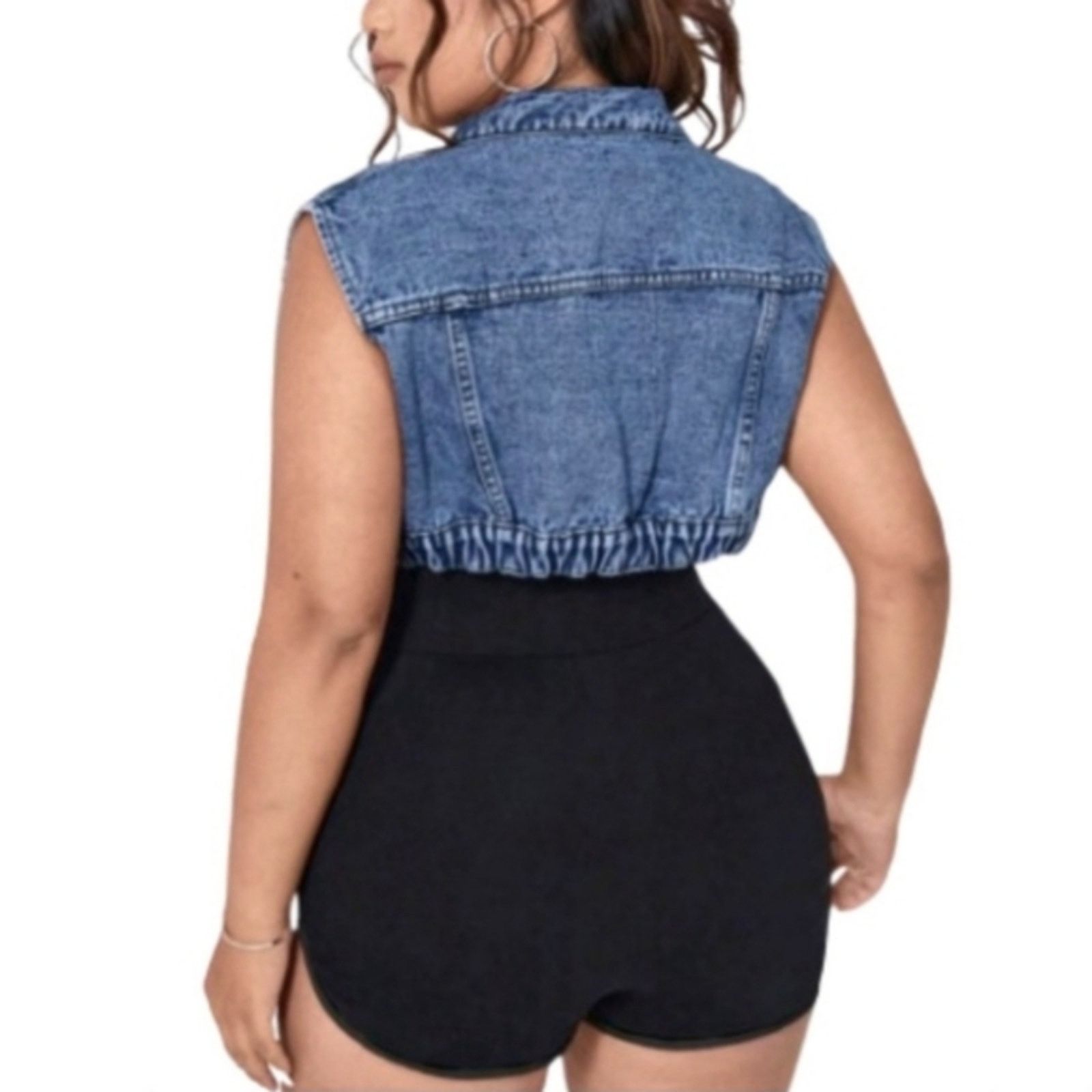 Shein DISTRESSED ☆ MED. BLUE DENIM ☆ CROPPED VEST ☆ 4x ☆ NWT Size 4XL / US 24-26 - 3 Thumbnail