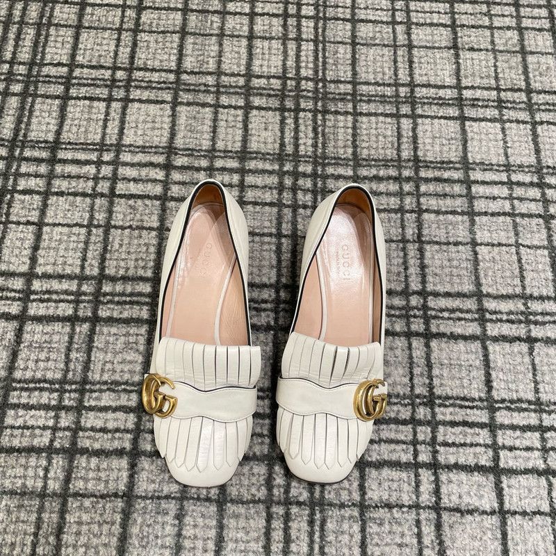 Gucci Gucci White Fringed GG Buckle Heeled Loafers 0079 Size US 5 / EU 37 - 1 Thumbnail