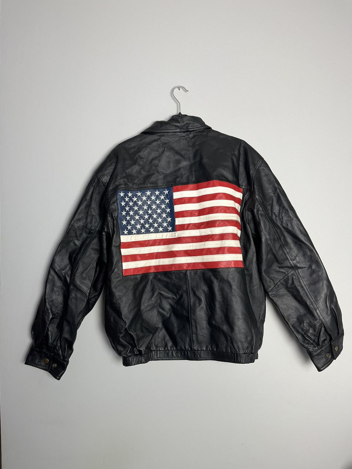 Leather Jacket Flag USA Vintage rare kanye west