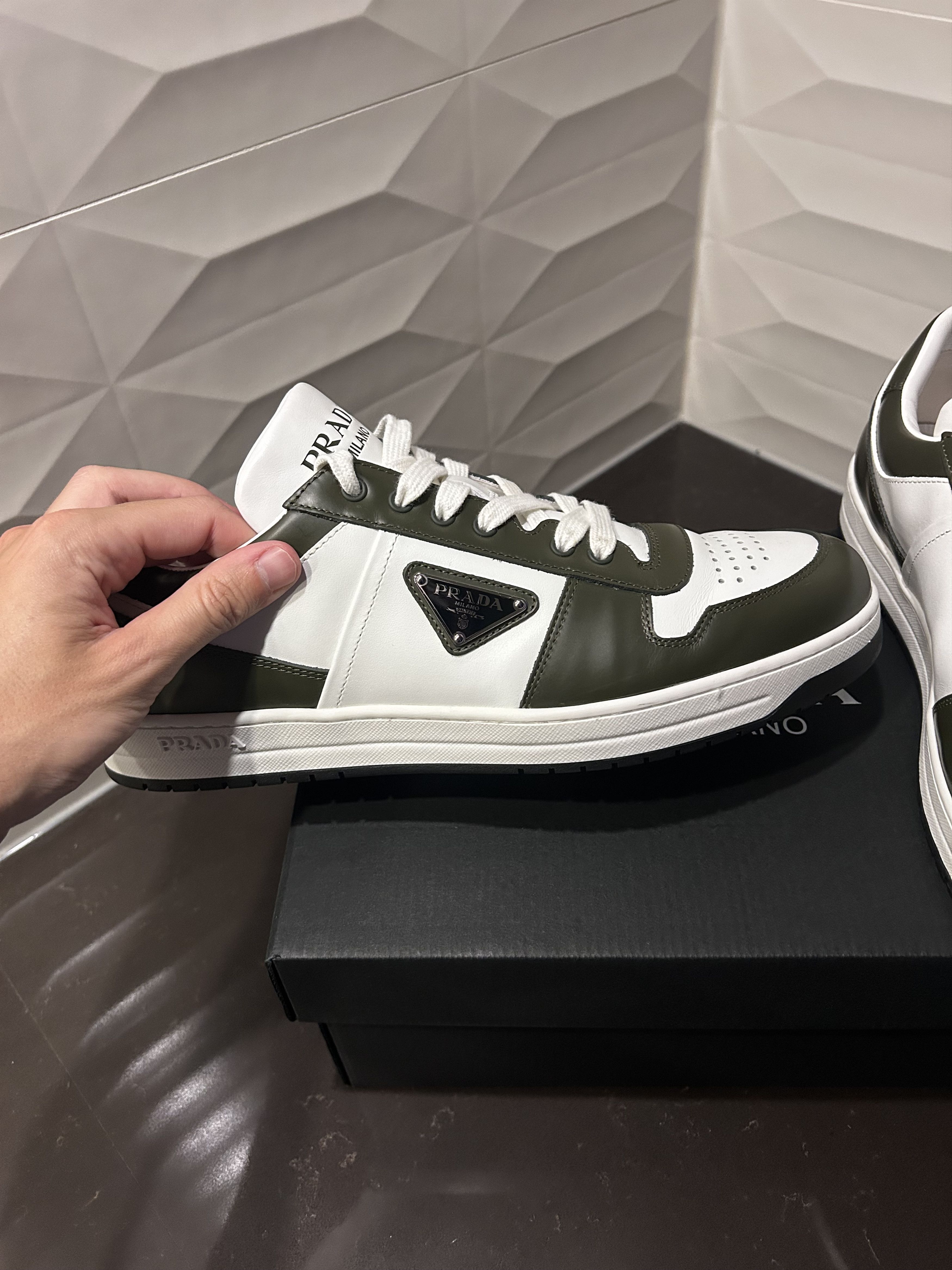 Prada 👟 Prada Downtown Leather Sneakers – Olive Green – Sz 10US Size US 10 / EU 43 - 6 Thumbnail