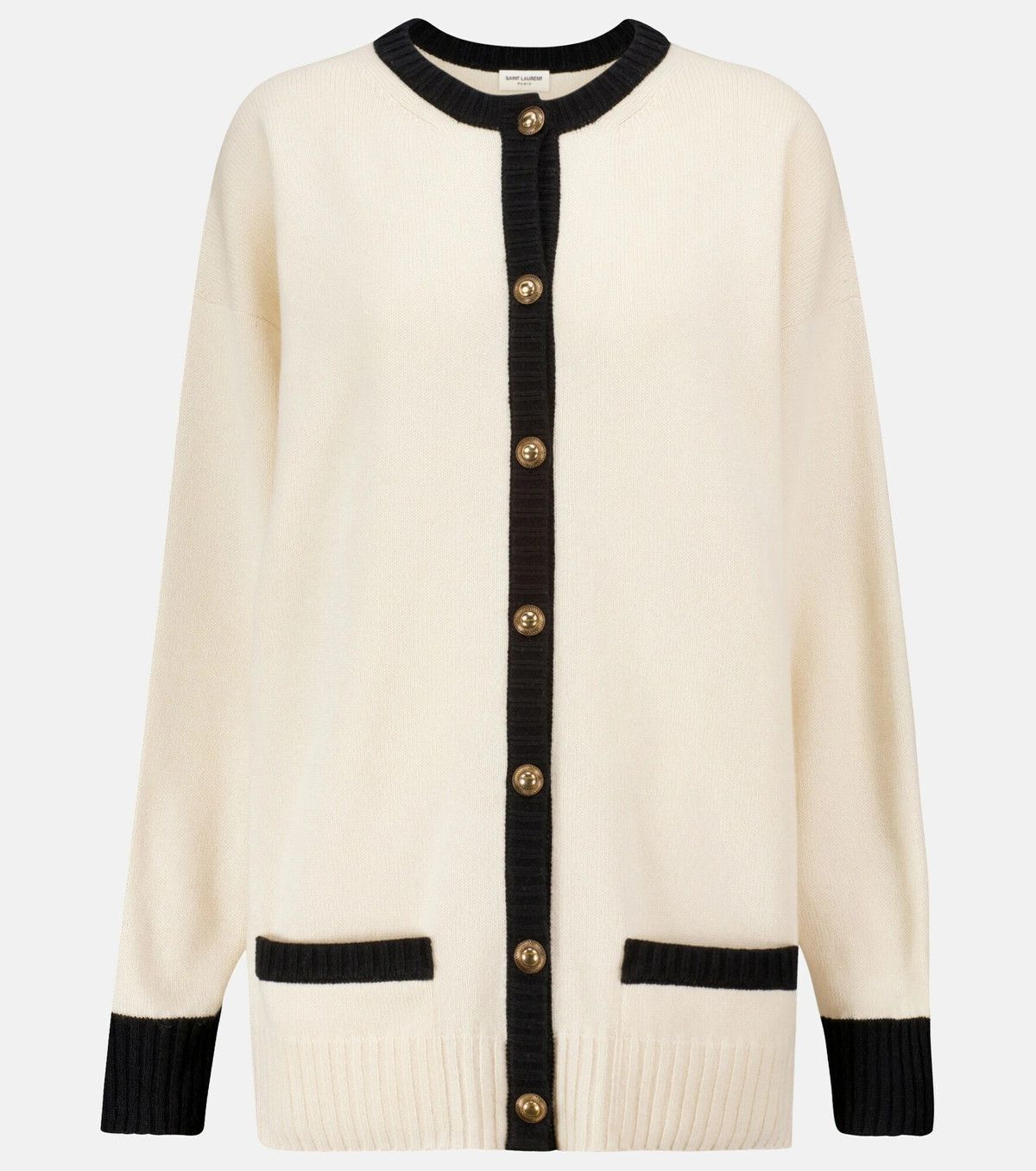 Saint Laurent Paris o1bcso1str0125 Long Cardigan In Cashmere in Natural/Noir Size S / US 4 / IT 40 - 1 Thumbnail