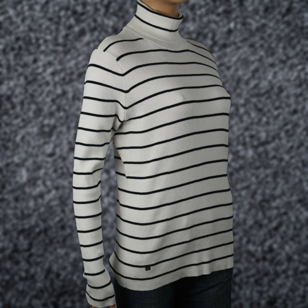 Ralph Lauren Ralph Lauren Cream Black Stripe Ribbed Turtleneck Sweater NWT 2XL Womens Cotton Blend Pullover Striped Ribbed Chest Tag on Right Hemline NWT Womens Size XXL / US 16-18 / IT 52-54 - 1 Preview