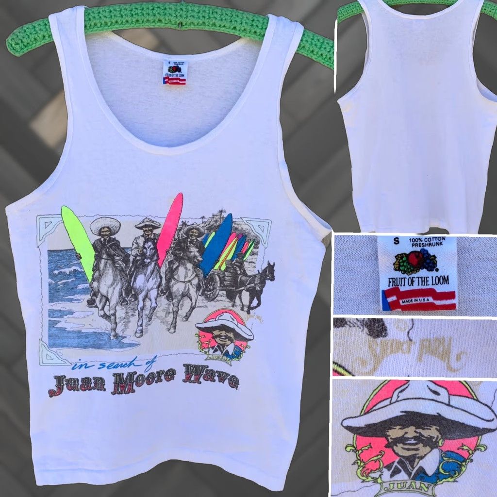 Fruit Of The Loom VINTAGE Fruit of the Loom T-Shirt Tank Top Mens S White Surf Beach Neon Graphics 90s Horse Surf Mexico Beach 80s 90s Size US S / EU 44-46 / 1 - 1 Thumbnail