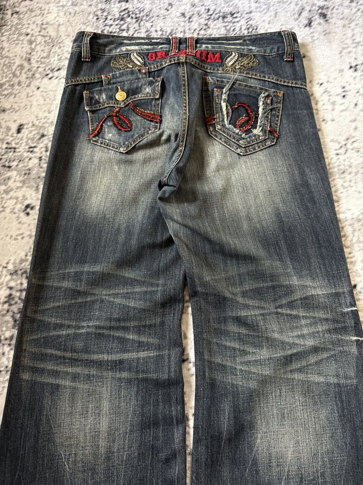 Japanese Brand Oririn Dr Denim Embroidered Flared Wide Leg Jeans Size US 34 / EU 50 - 3 Thumbnail