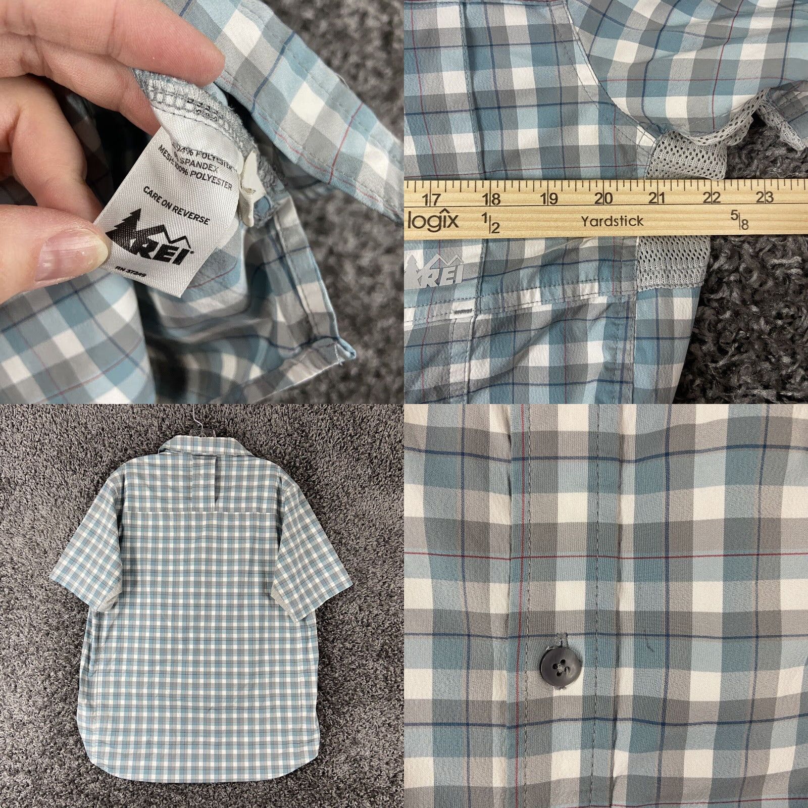 Vintage REI Shirt Blue Plaid Outdoor Button-Up Short Sleeve Men L Size US 33 - 8 Thumbnail