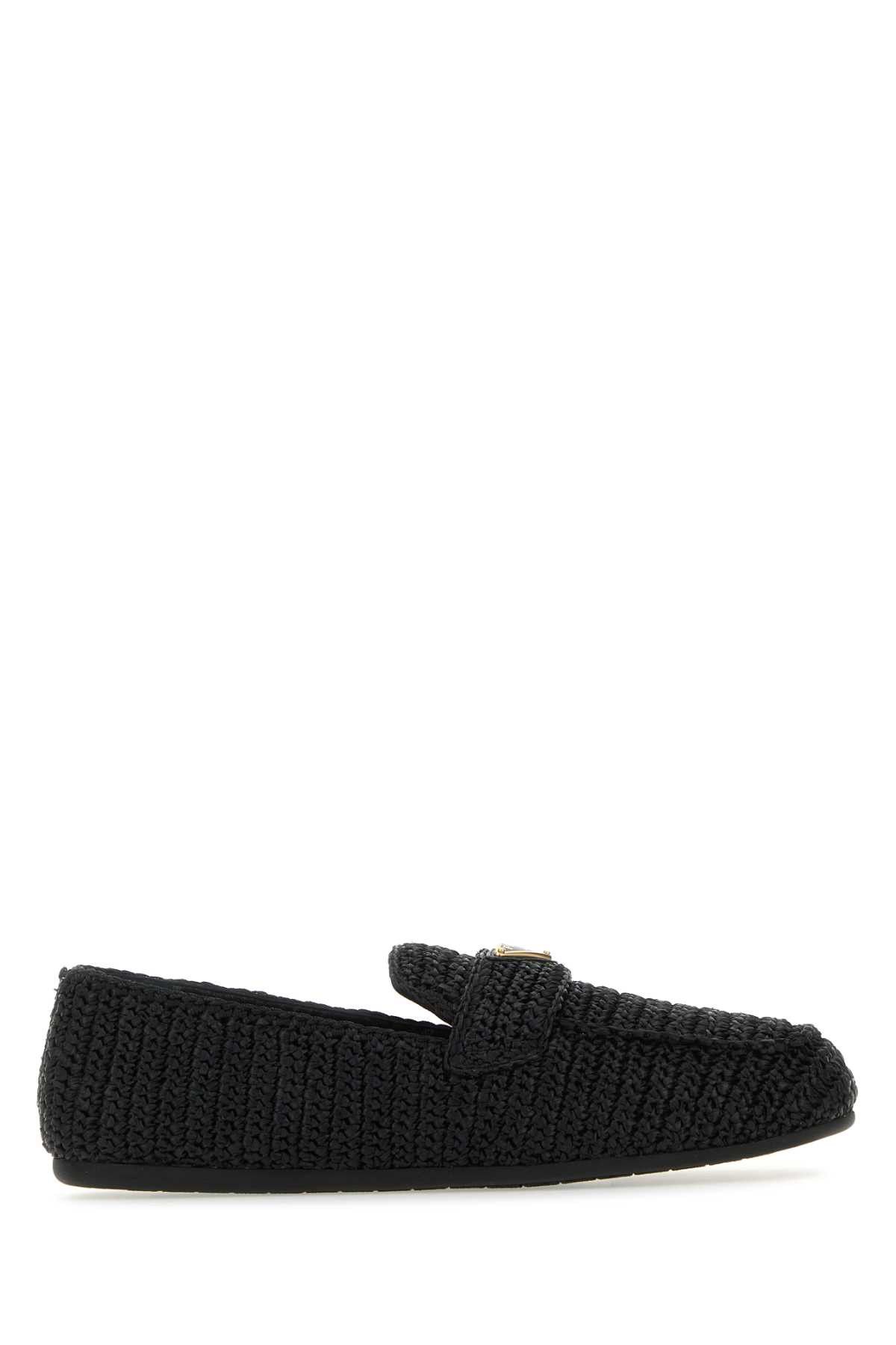image of Prada Black Raffia Loafers in Mixed Colours, Women's (Size 7)