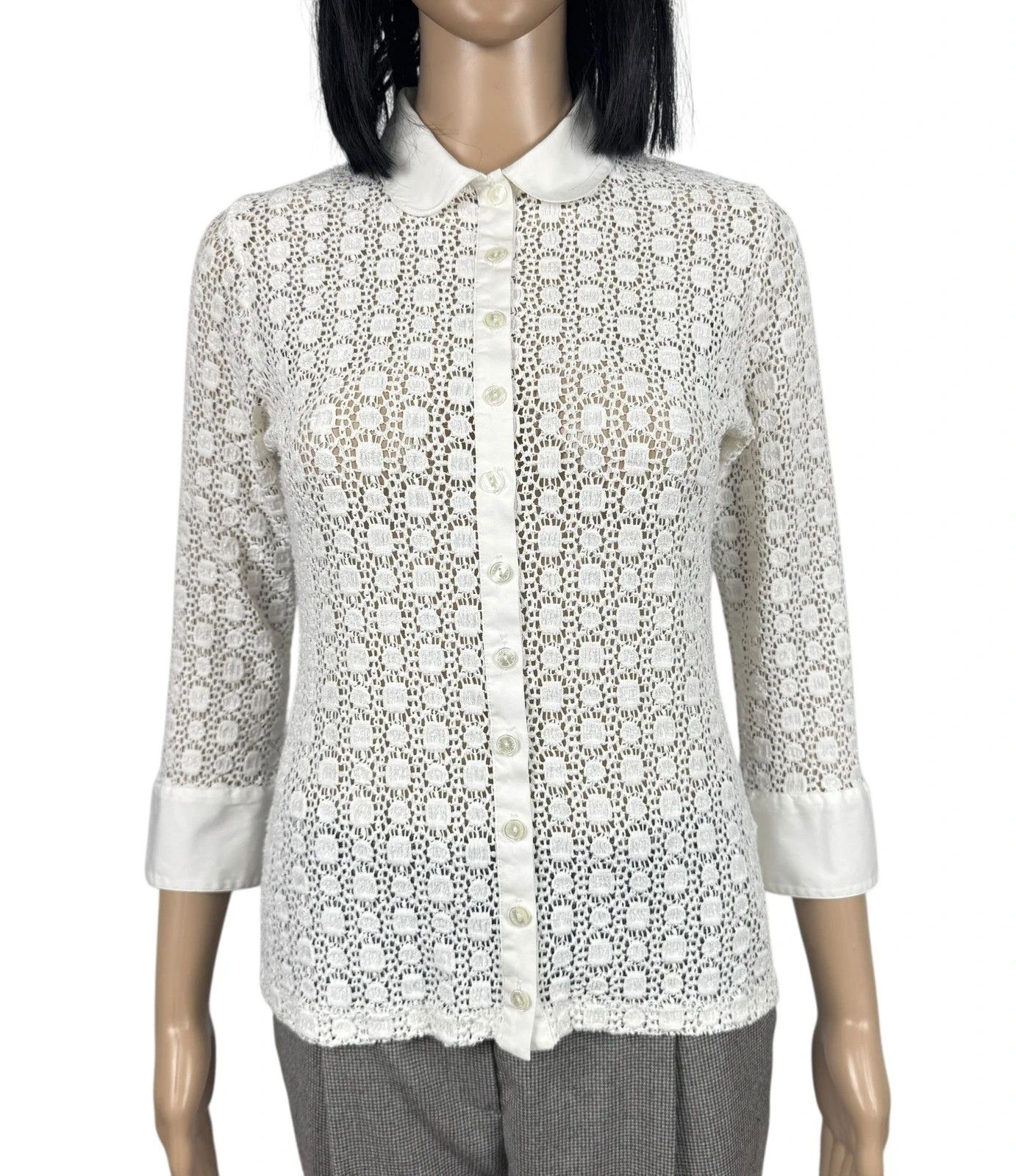 ANNE FONTAINE Anne Fontaine Regina Lace Crochet Button Up Blouse Size M / US 6-8 / IT 42-44 - 2 Thumbnail