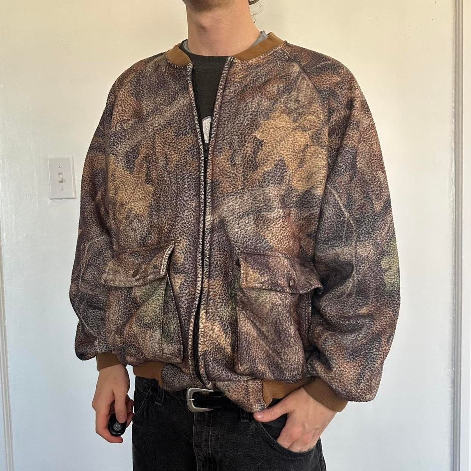 Vintage Vintage Camo Fleece Hunting Bomber Tactical Zip Up Jacket Size US L / EU 52-54 / 3 - 1 Thumbnail
