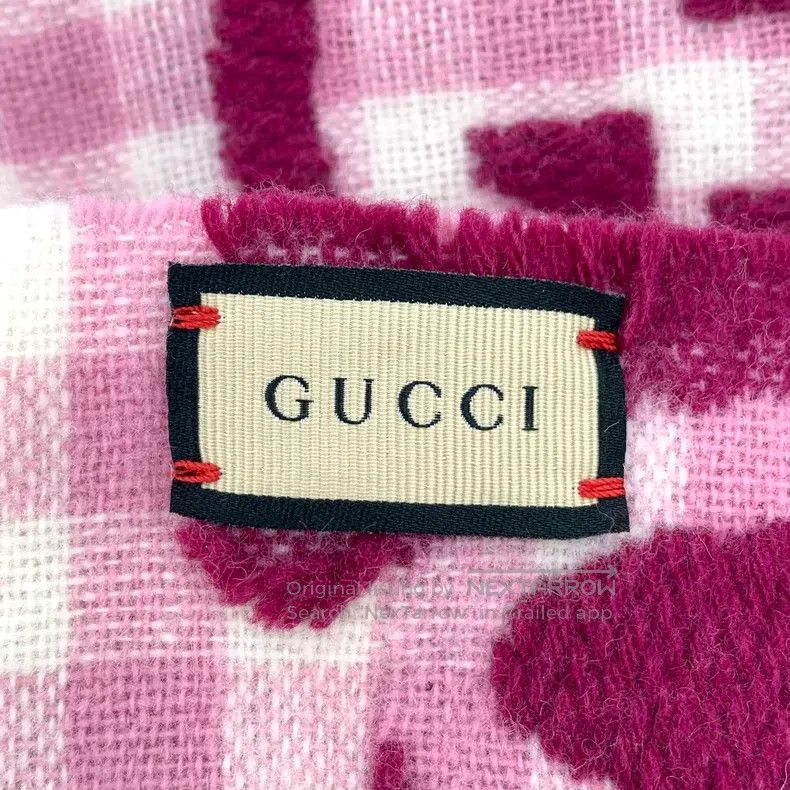 Gucci Gucci Pink logo jacquard full-print wool tassel scarf Size ONE SIZE - 7 Thumbnail