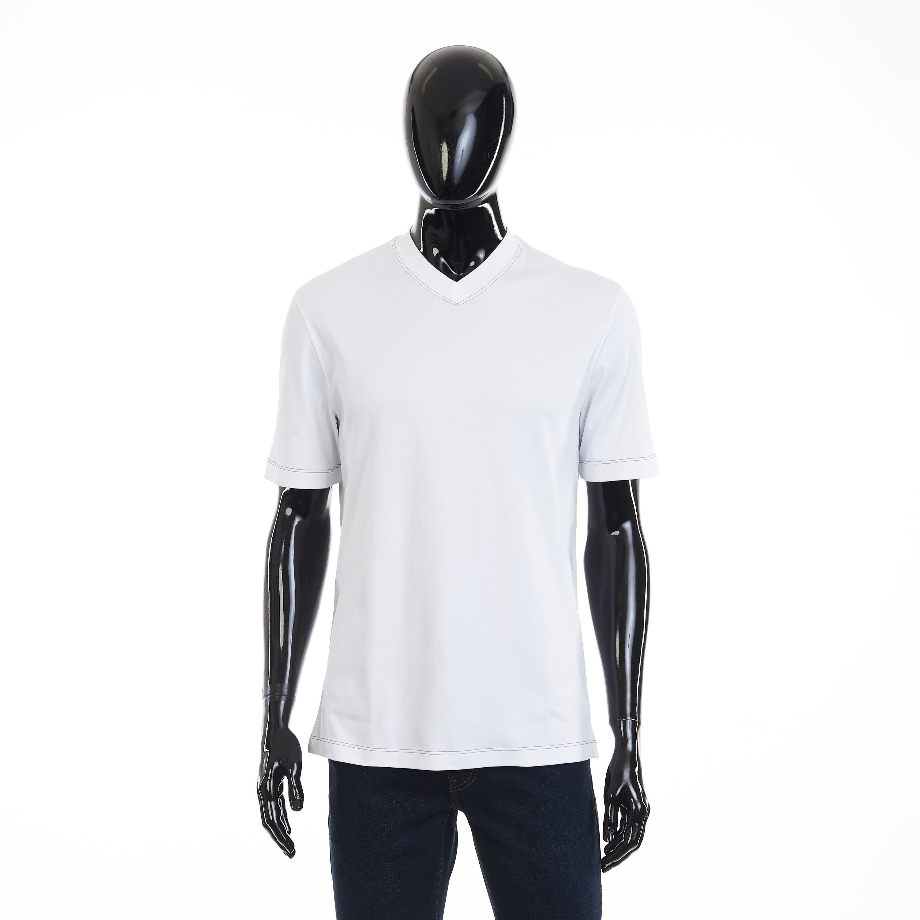 White V-Neck T-shirt - Short-sleeve Cotton Interlock