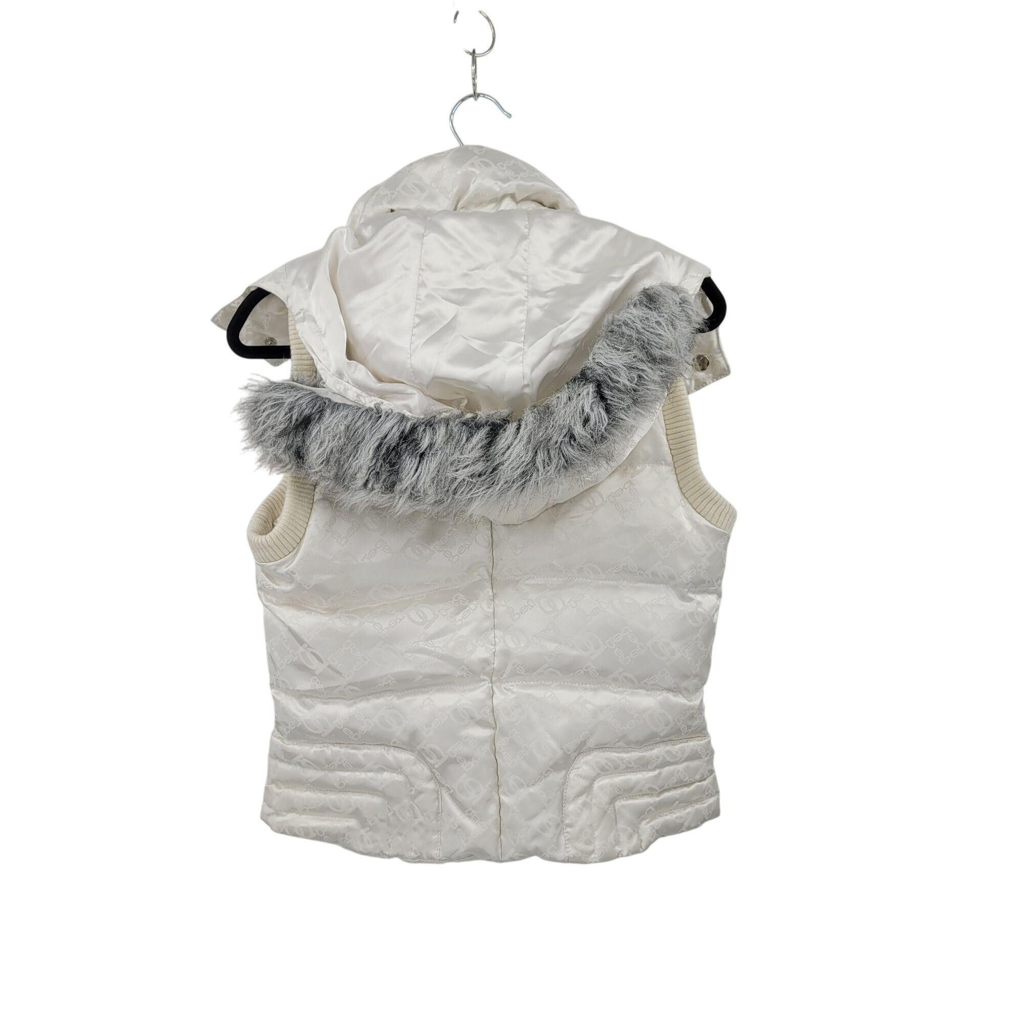 Bebe Y2K Bebe White Quilted Hooded Vest Faux Fur Trim M Logo Prin Size M / US 6-8 / IT 42-44 - 7 Thumbnail