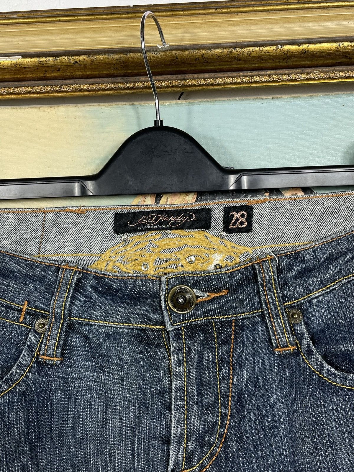 Ed Hardy × Vintage Ed Hardy Vintage Y2k Denim Trousers Jeans Drip Swag Size 28" / US 6 / IT 42 - 8 Thumbnail