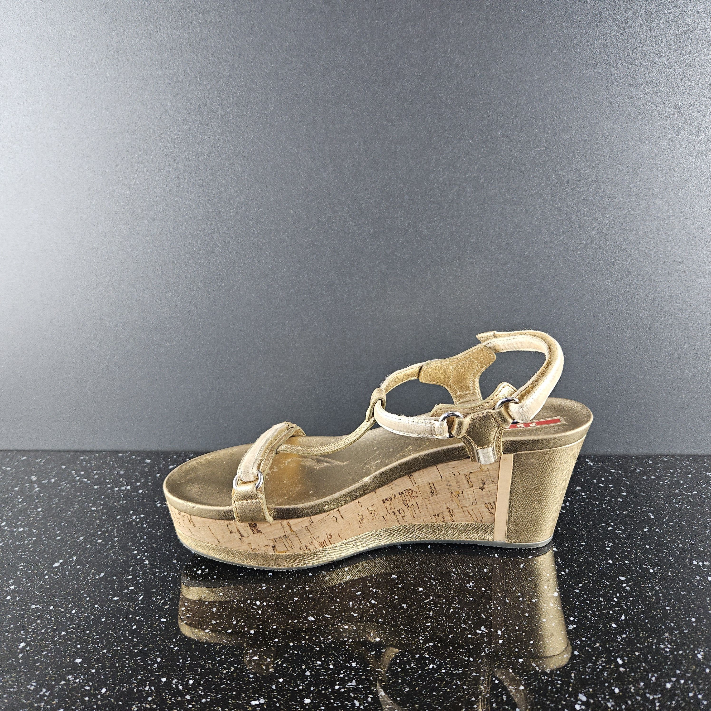Prada Prada gold platform sandals Cork Sz 39.5 Size US 9.5 / IT 39.5 - 2 Thumbnail