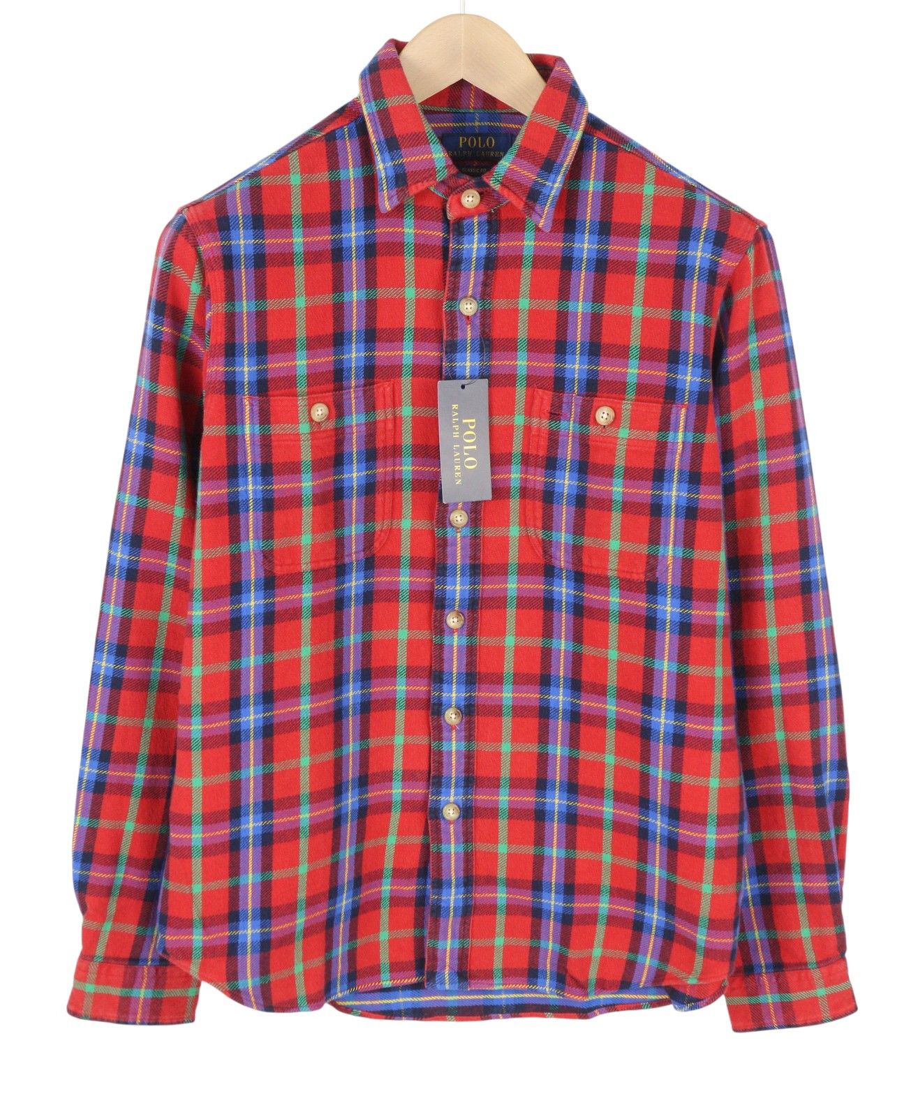 Ralph Lauren M Red Plaid Fit Spread Neck Button-Up Logo 87033 Size US M / EU 48-50 / 2 - 1 Thumbnail