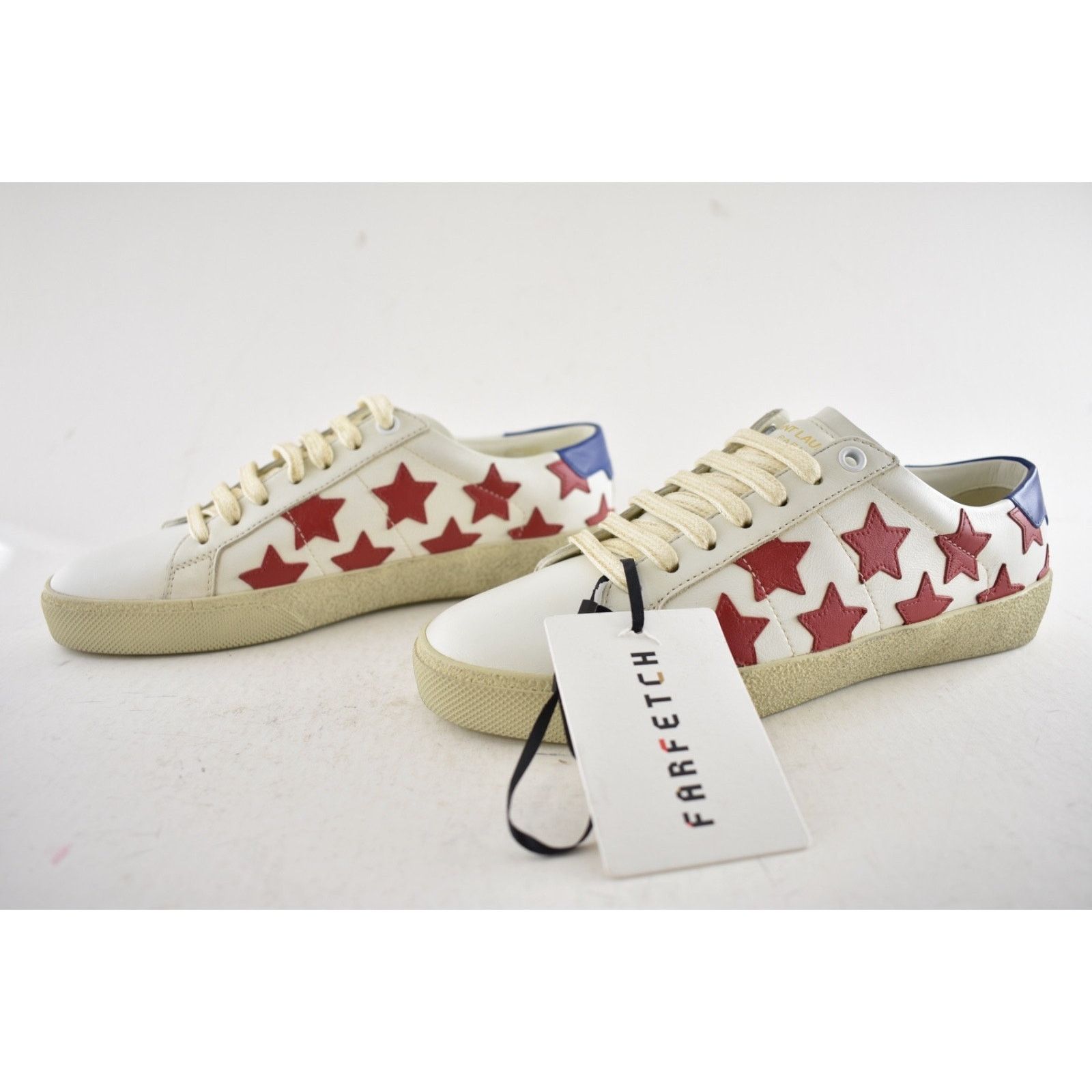 Yves Saint Laurent Court Classic SL Red Star Distressed Flat Low Top Sneaker Size US 6 / IT 36 - 13 Thumbnail