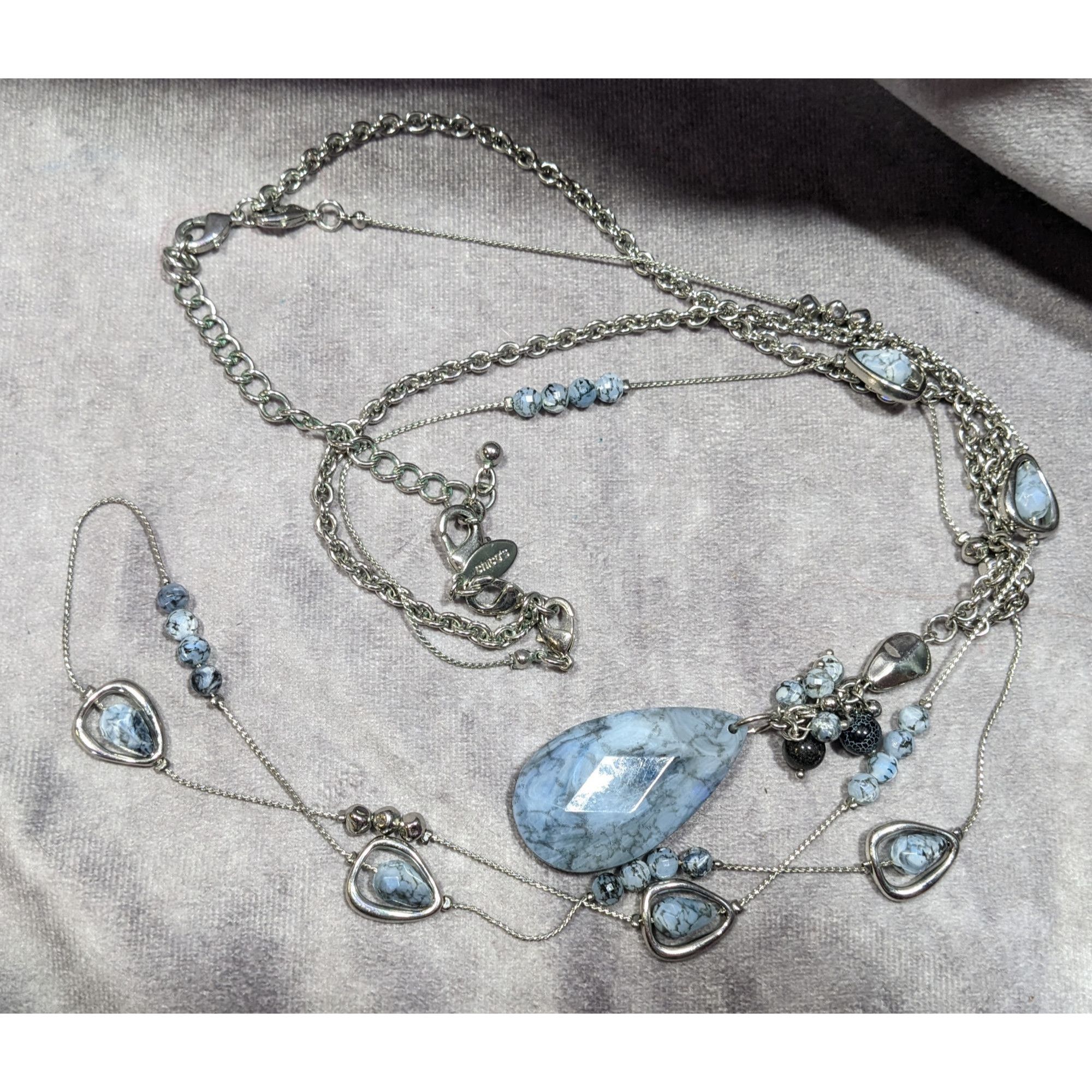 Chicos Chico's Blue Stone Teardrop And Charm Silver Tone Chain Neck Size ONE SIZE - 7 Thumbnail