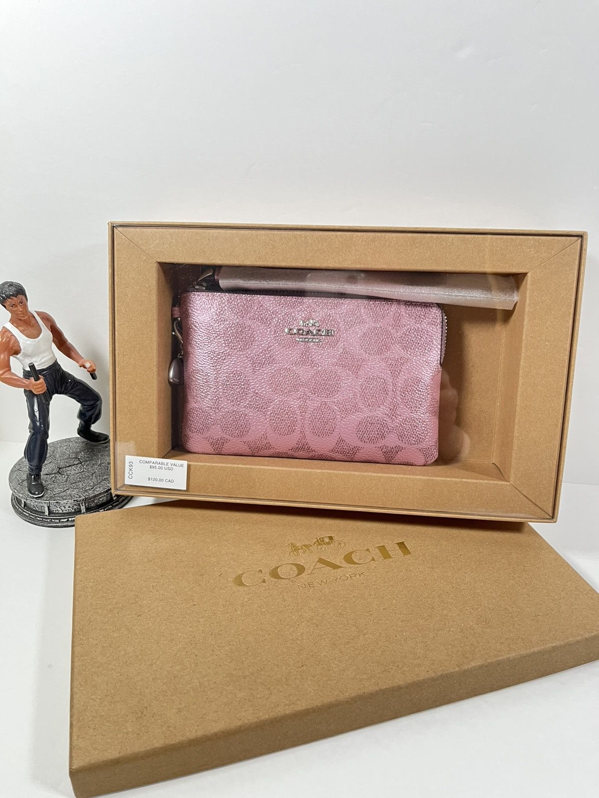 Coach NWT COACH Boxed Corner Zip Wristlet Sig Canvas Pink Rose Size ONE SIZE - 1 Thumbnail
