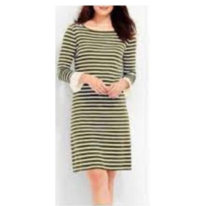 Robert Talbott Talbots Olive Green & Ivory Striped Dress W/Ruffled Size L Size L / US 10 / IT 46 - 2 Thumbnail
