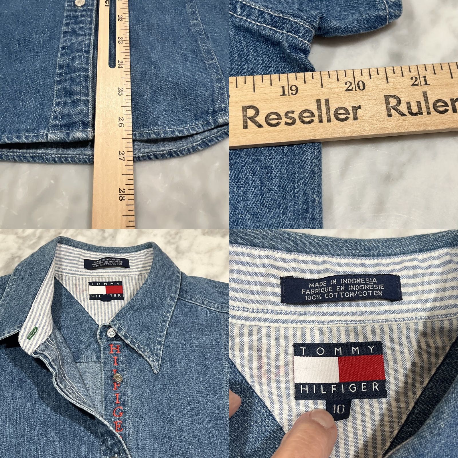 Tommy Hilfiger Tommy Hilfiger Shirt Women 10 Blue Denim Button Up Cap Sleeves Size L / US 10 / IT 46 - 9 Thumbnail
