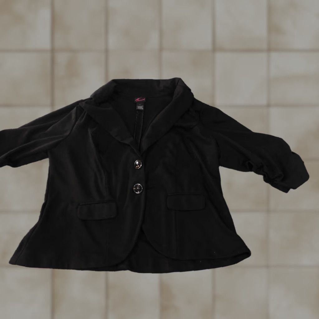 Torrid Torrid Blazer Jacket 1X Black Polyester Stretch Tweed Button Long Sleeve Women Regular Plus Size Fall Winter Casual Dressy Size XL / US 12-14 / IT 48-50 - 1 Thumbnail
