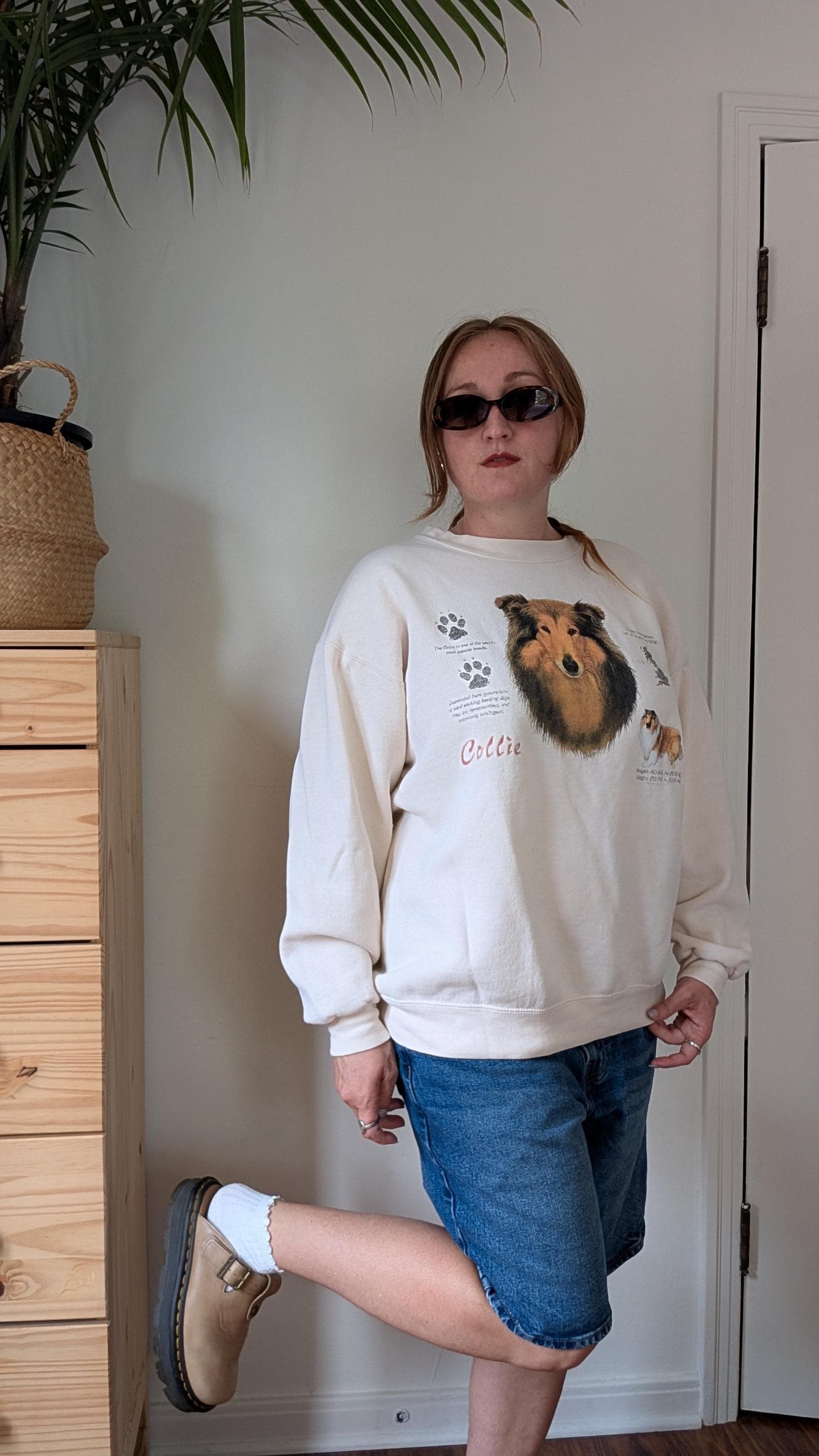 Vintage Vintage 90s Cream Collie Dog Beige Pullover Sweater Size L / US 10 / IT 46 - 9 Thumbnail