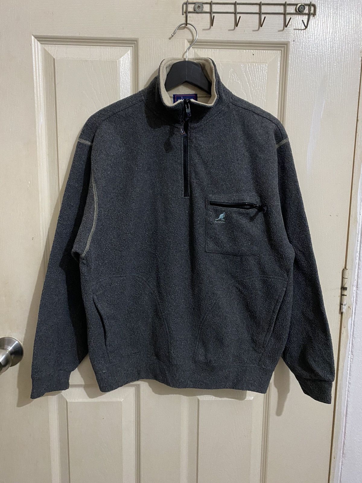image of Vintage 90's Kangol Fleece Jacket in Grey, Men's (Size Medium)