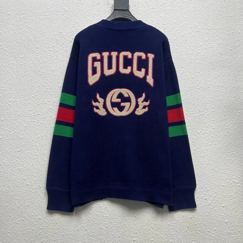 Gucci Gucci Flame Logo Color Block Knitted Embroidered Cardigan j Size US L / EU 52-54 / 3 - 2 Thumbnail