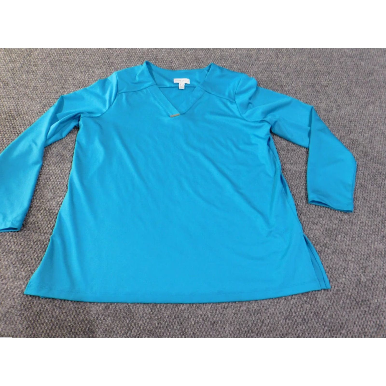 Vintage Susan Graver Blouse Shirt Womens Large Blue V-Neck Pullover Stretch Casual Shirt Women Size L / US 10 / IT 46 - 3 Thumbnail
