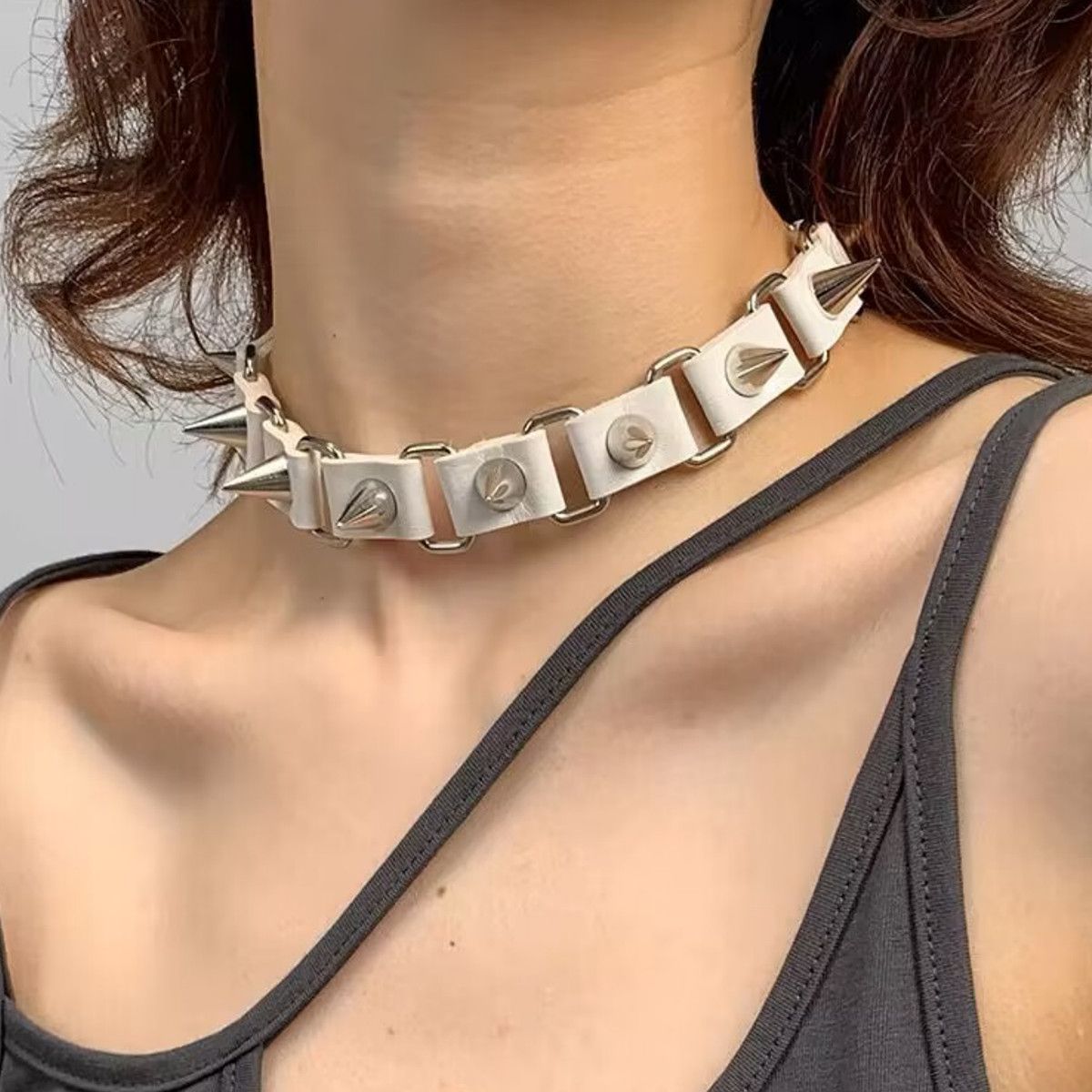 Jewelry × Leather Riveted Leather Halloween Gothic Punk Collar Necklace Size ONE SIZE - 2 Thumbnail