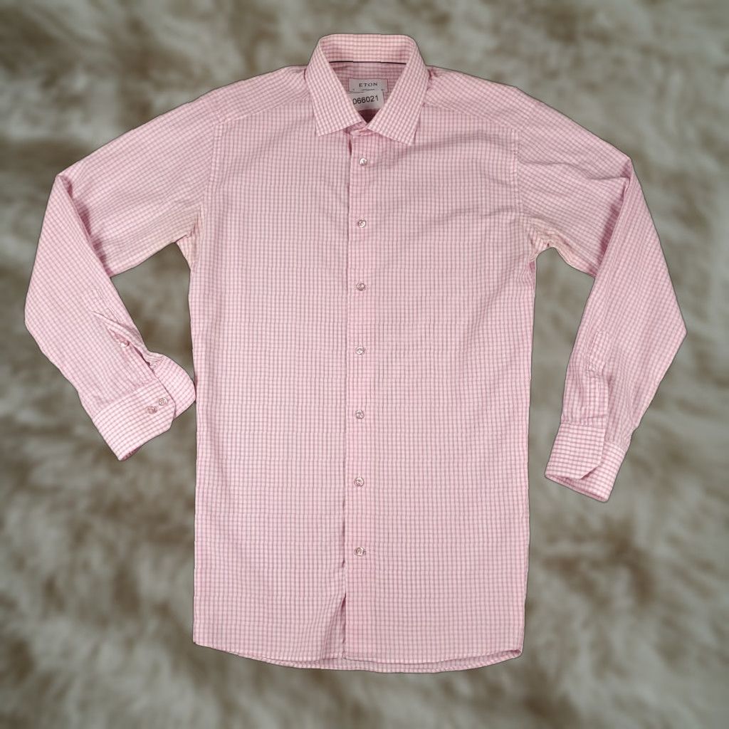 Eton Eton Shirt Mens 16.5 42 Pink Check Dress Shirt Long Sleeve Button Up Contemporary/Classic Size 46R - 1 Thumbnail