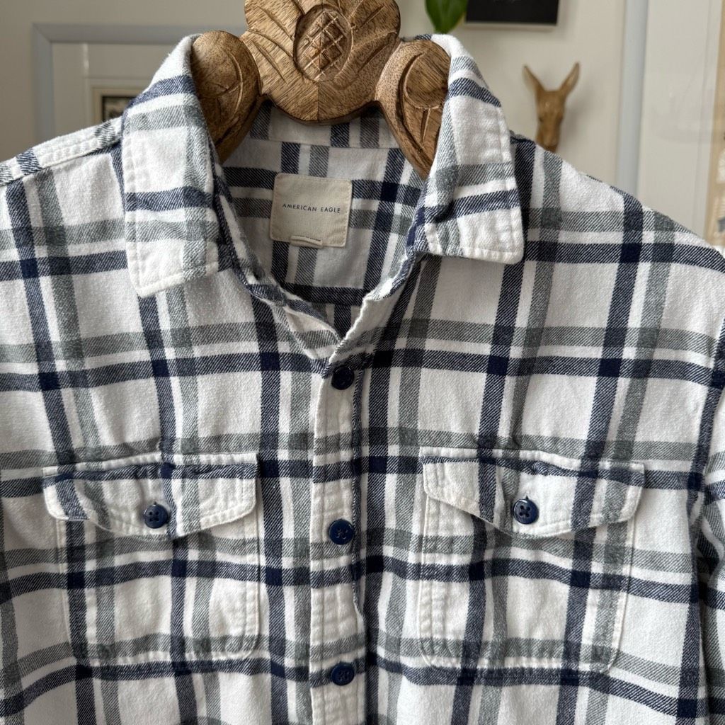 American Eagle Outfitters American Eagle Cotton Blue Plaid Flannel Button Up Shirt L Size US L / EU 52-54 / 3 - 1 Thumbnail