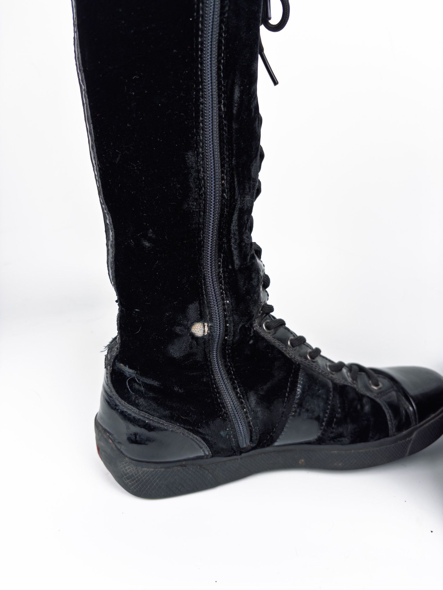 Prada Vintage Y2K 2000s Prada Velvet High Riding Boots Size US 7 / IT 37 - 8 Thumbnail