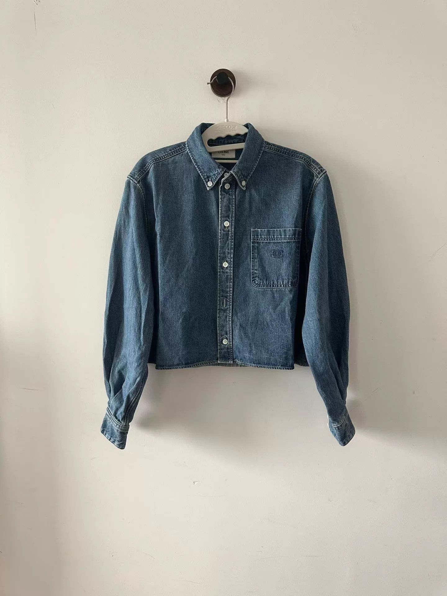 Celine Celine Triomphe Denim Short Shirt M New w/Tags Size M / US 6-8 / IT 42-44 - 1 Thumbnail