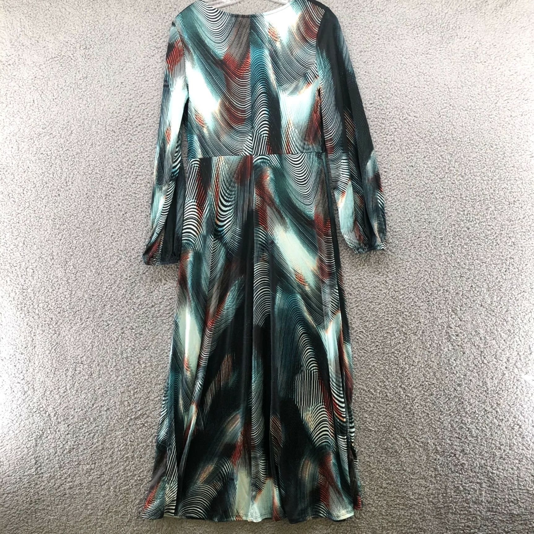 Altea BODYFLIRT Maxi Dress Long Sleeve S Surplice Teal Multicolor Abstract Geometric V-Neck A-Line Beach Hippie Retro Summer Whole Women Size S / US 4 / IT 40 - 2 Thumbnail