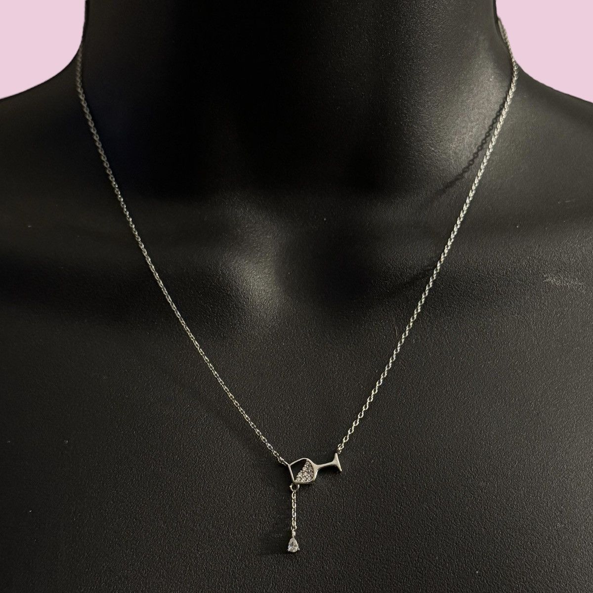 Other Secret Box sterling silver dipped CZ spilling wine necklace Size ONE SIZE - 1 Thumbnail