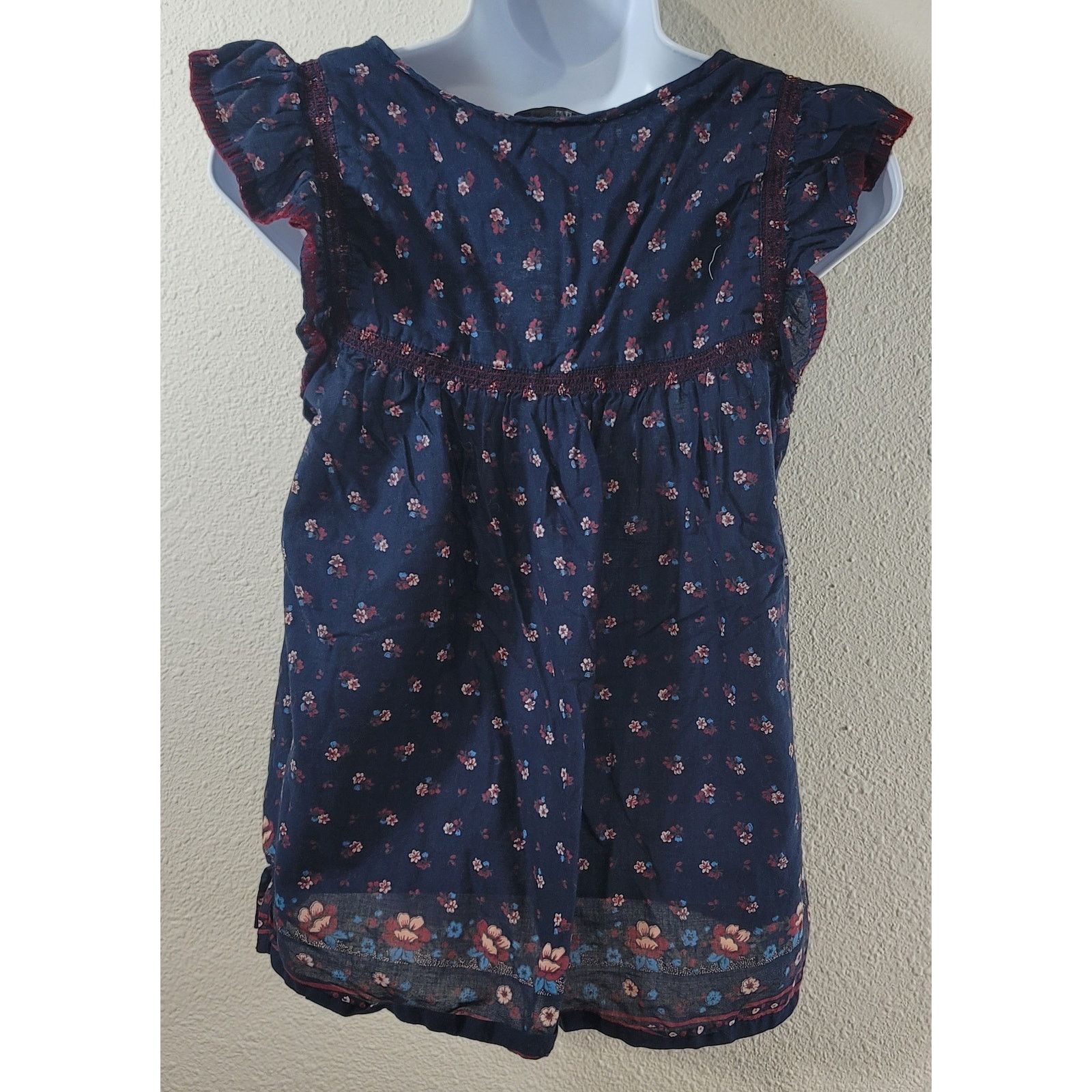 Other Point Sur Navy Blue Burgundy Floral Tie Keyhole Neck Top XS Size XS / US 0-2 / IT 36-38 - 2 Thumbnail