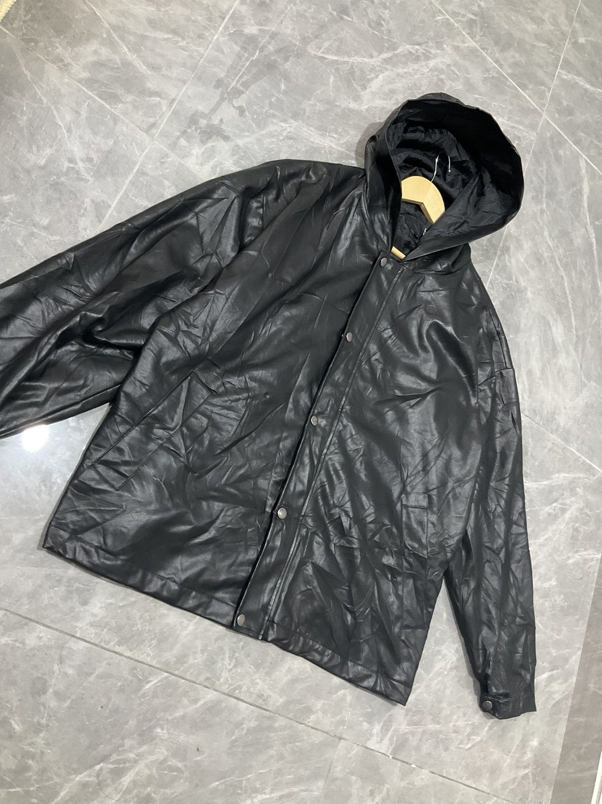 Other Men Black Soft Hoodie Leather Jacket Size US L / EU 52-54 / 3 - 3 Thumbnail