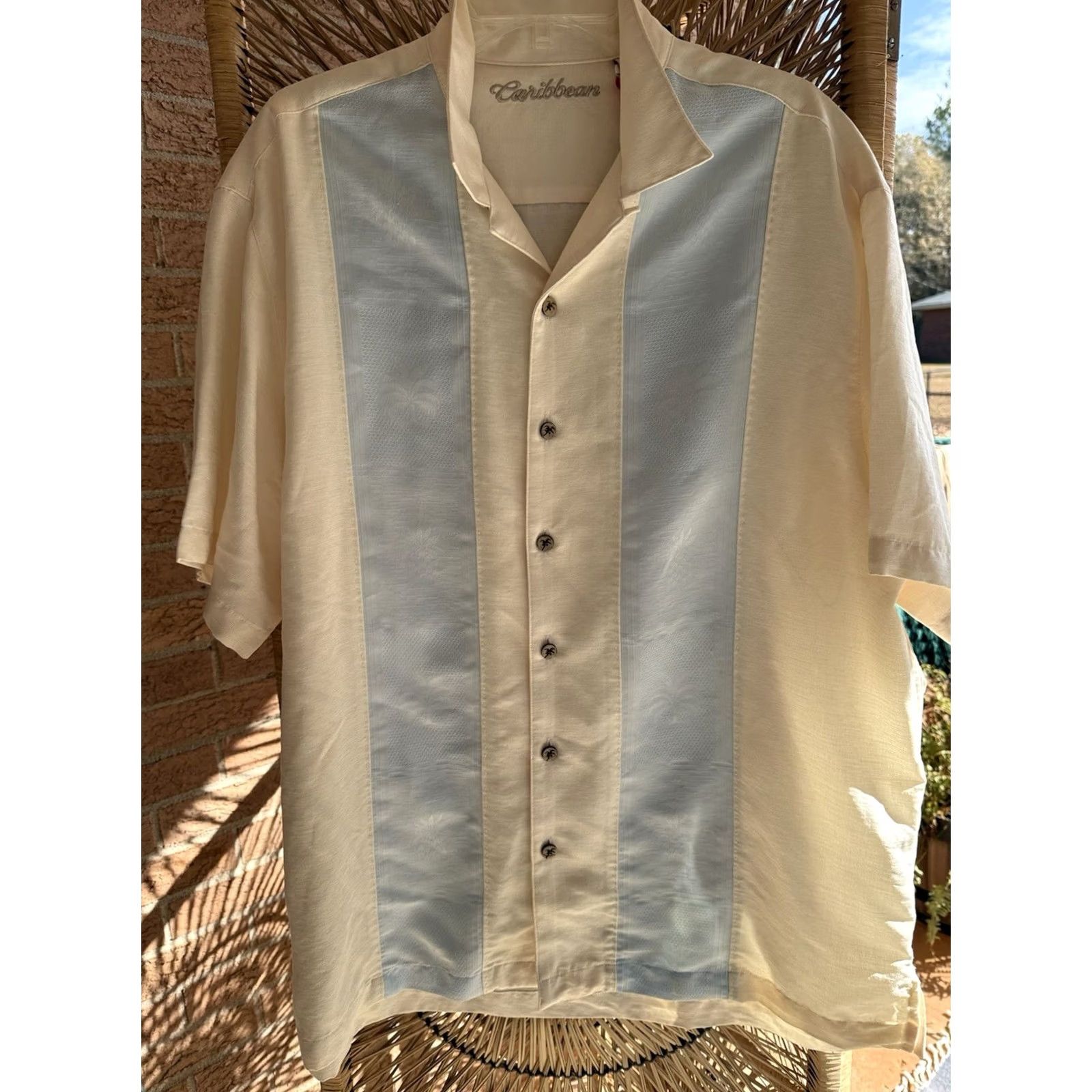 Vintage Caribbean Shirt Mens XL Ivory Hawaiian Button-Up Short Sleeve Casual Solid Size US XL / EU 56 / 4 - 6 Thumbnail