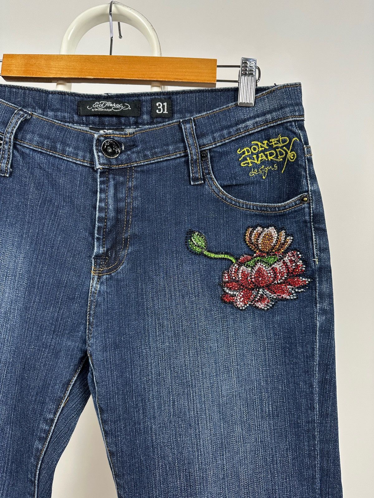 Ed Hardy Ed Hardy Rhinestones Flowers Denim Jeans Pants Size 31" - 10 Thumbnail