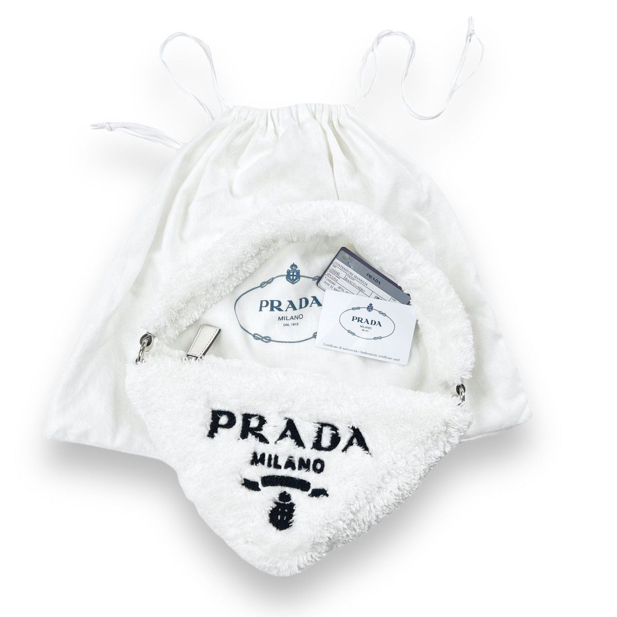 Prada Prada White Terrycloth Triangle Shoulder Bag Size ONE SIZE - 1 Thumbnail