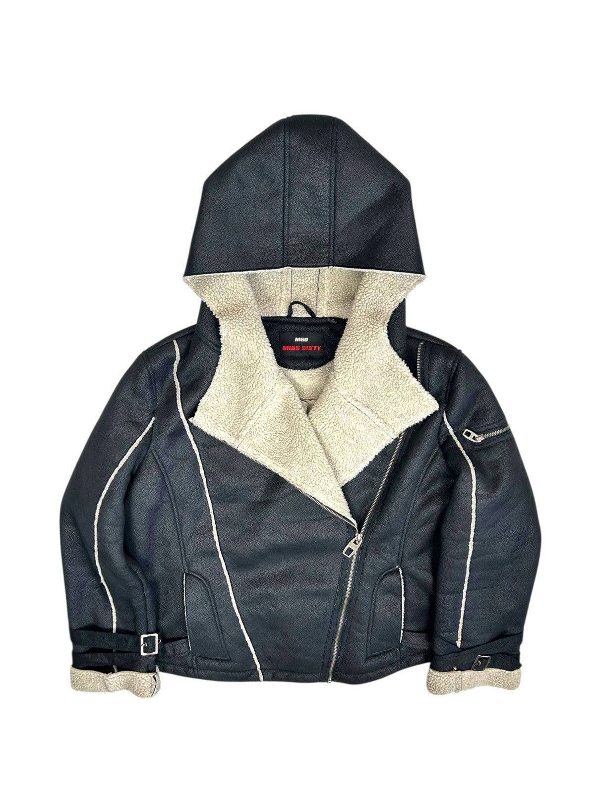Miss Sixty Miss Sixty Sherpa Biker Jacket Hooded Black Y2K Faux Fur Size XL / US 12-14 / IT 48-50 - 1 Thumbnail