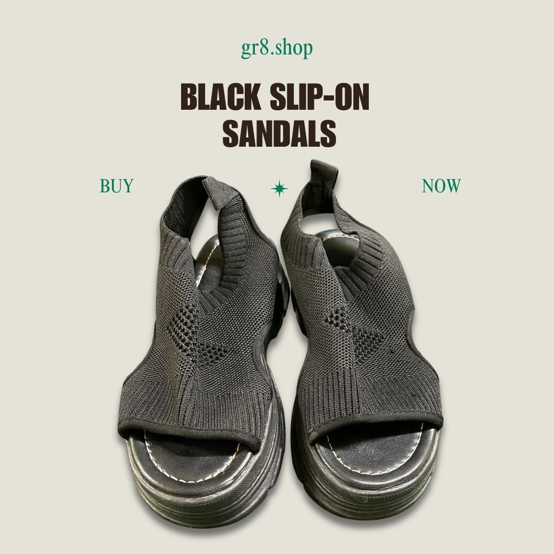 Other Black Slip-On Sandals Chunky Sole Lightweight Knit Design Si Size US 6 / IT 36 - 1 Thumbnail