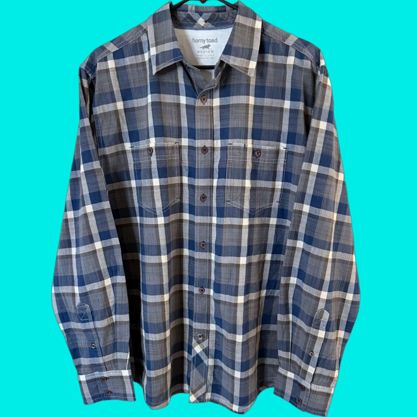 Vintage VINTAGE Horny Toad Button-Up Shirt Gray Blue Plaid Long Sleeve Cotton M Men’s Medium Classic Casual Size US M / EU 48-50 / 2 - 1 Thumbnail