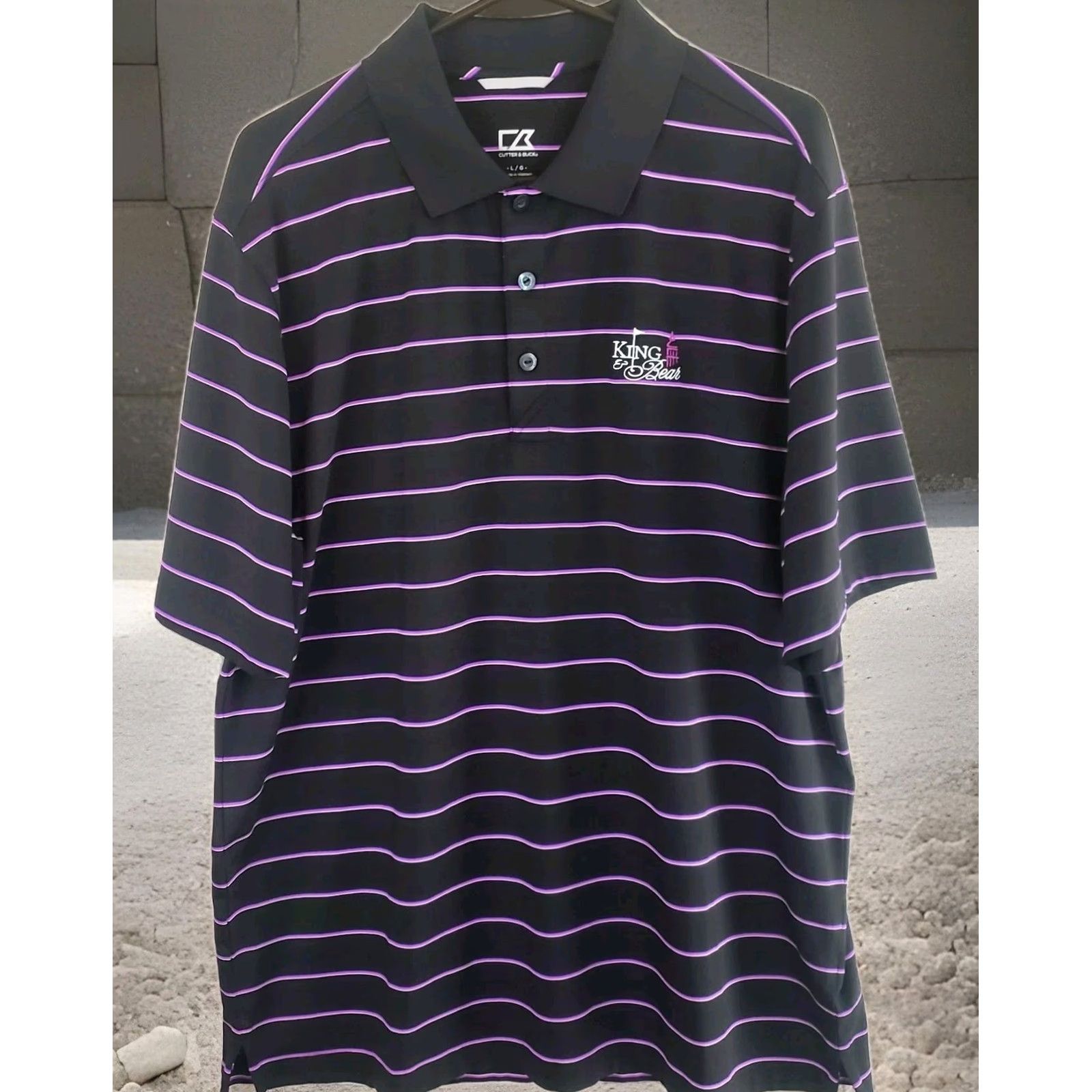 Cutter & Buck Cutter & Buck Men's L Black With Purple Stripe Polo Shirt Short Sleeve Button Closure Breathable Regular Fit Golf 90s Size US L / EU 52-54 / 3 - 2 Thumbnail