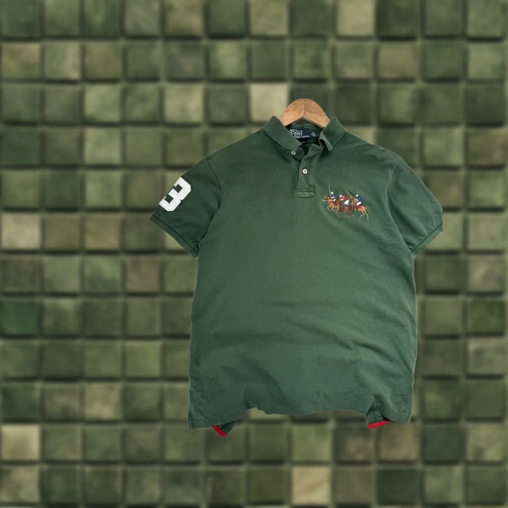 VINTAGE Polo Ralph Lauren Pony Club GREEN Number #3 POLO T SHIRT L POLO RL USA 90s College Streetwear Logo Mens Shirt L Green