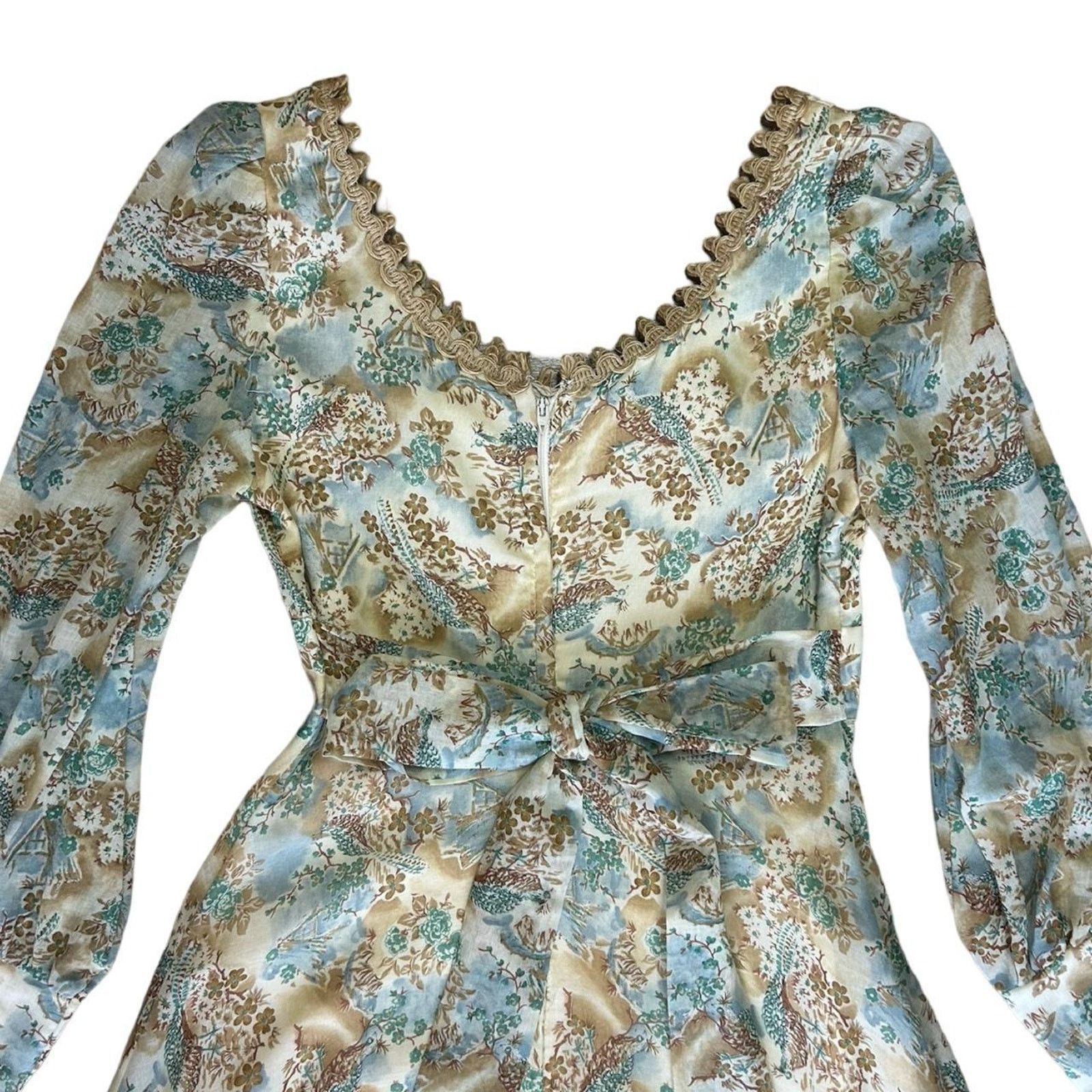 Vintage 70s vintage prairie dress victorian cream green blue lace Size M / US 6-8 / IT 42-44 - 5 Thumbnail